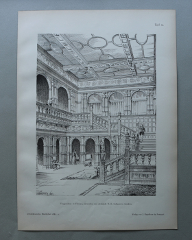Holzstich Architektur Florenz 1887 Treppenhaus